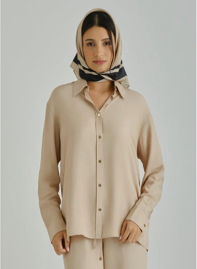 GANT Ramadan Silk Scarf - Elegant Dry Sand Striped Print - Image 1