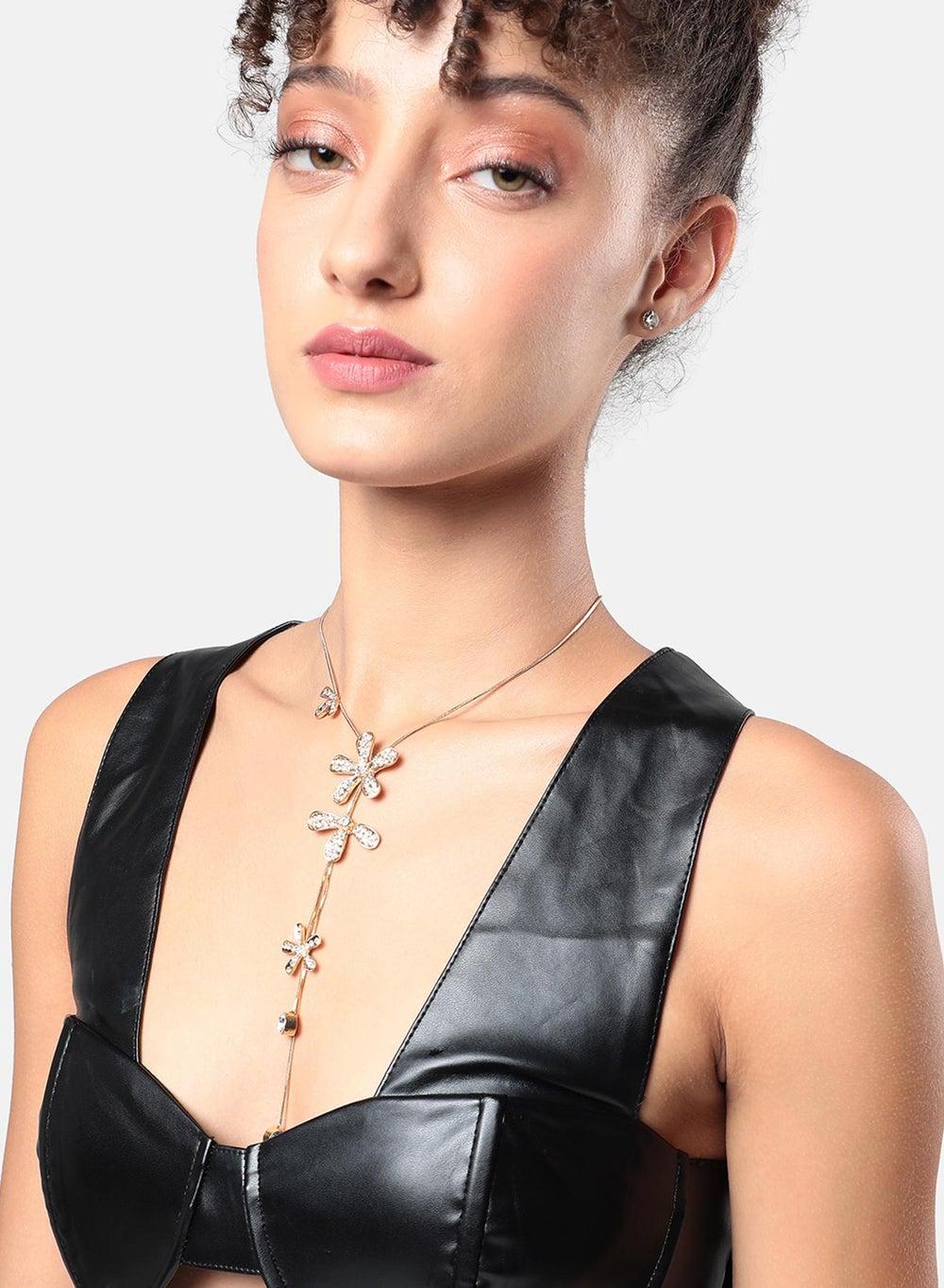 SOHI Flower Drop Elegance - Gold Plated Necklace Set - Image 1