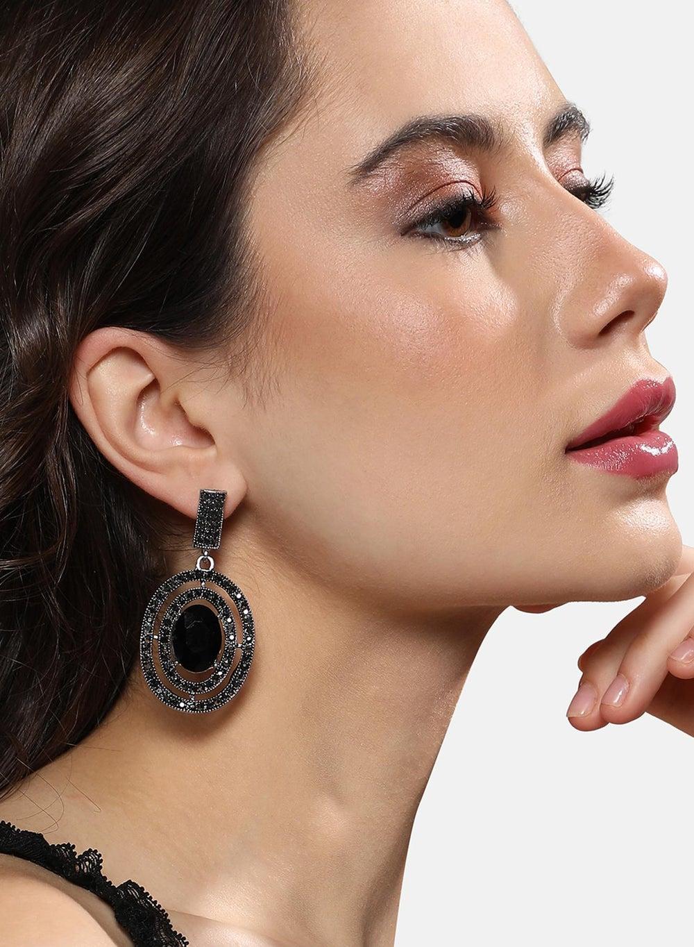 SOHI Embellished Oval Drop Earrings - Elegant Everyday Wear - Image 1