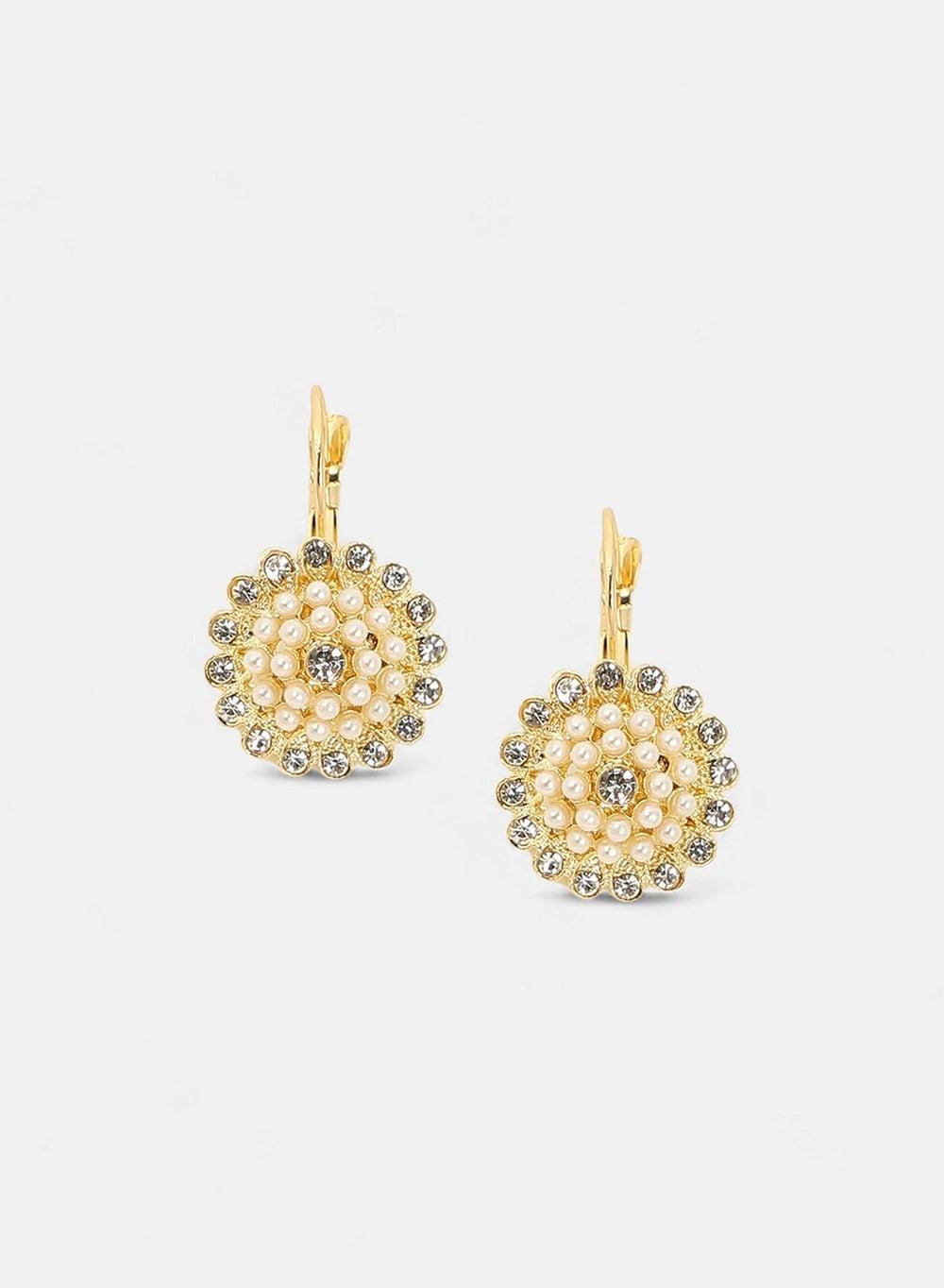 SOHI Floret Stone & Pearl Beaded Drop Earrings for Women - Image 1