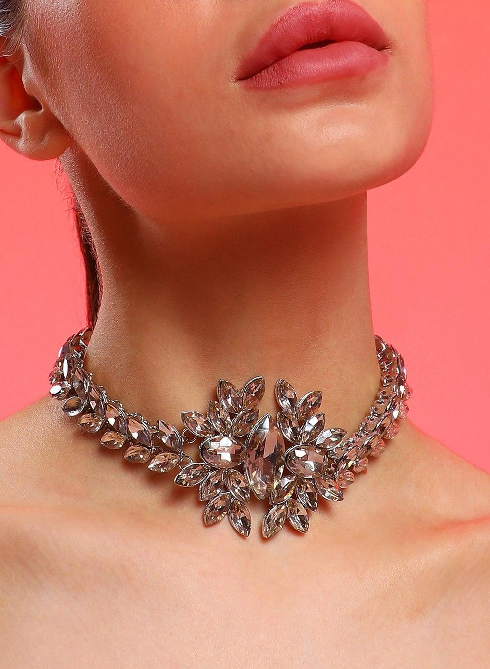 SOHI Glamorous Gold-Plated Green Choker Necklace Set - Image 1