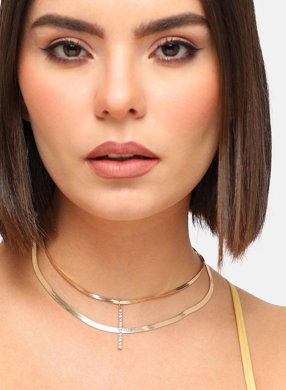 SOHI Glamorous Gold Plated Green Choker Necklace Set - Image 1