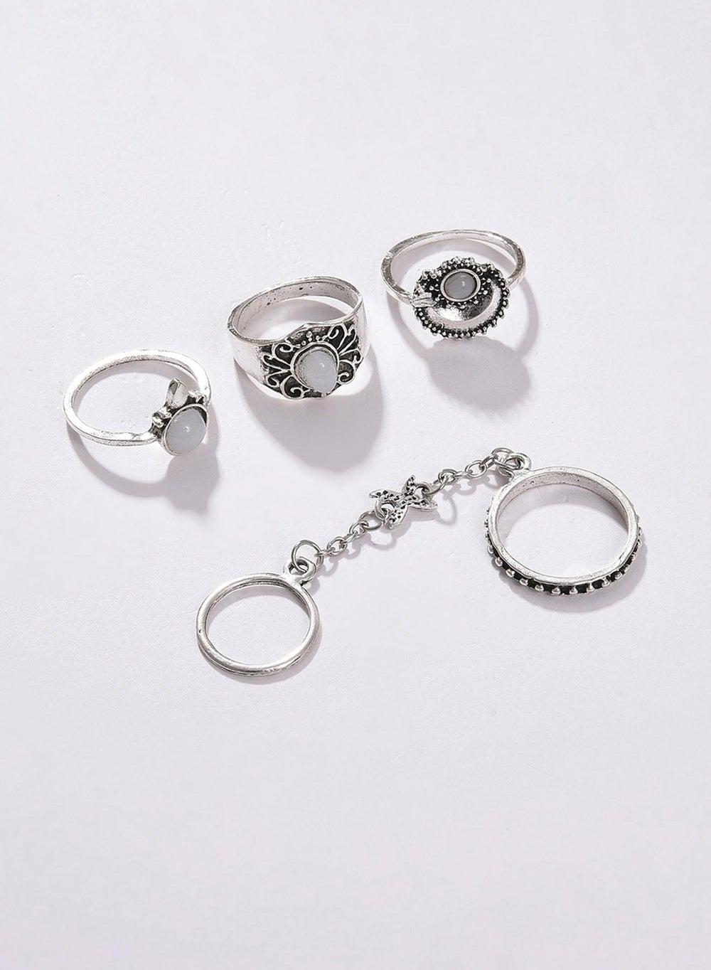 SOHI Elegance Collection: Oxidised White Stone Rings for Women - Image 1