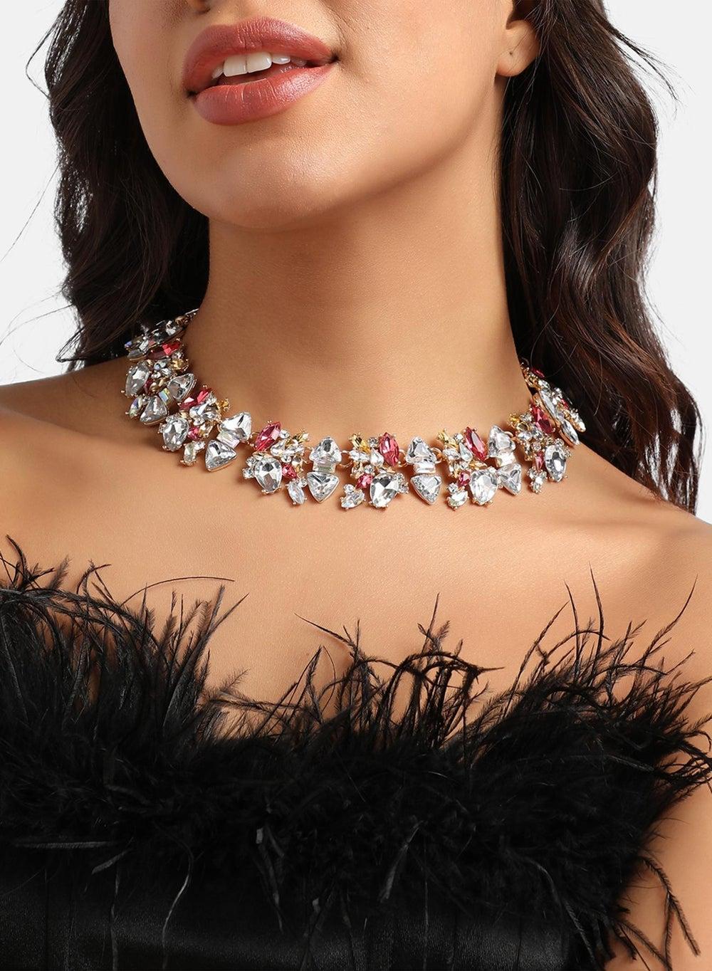 SOHI Glamorous Gold Plated Green Choker Set for Events - Image 1