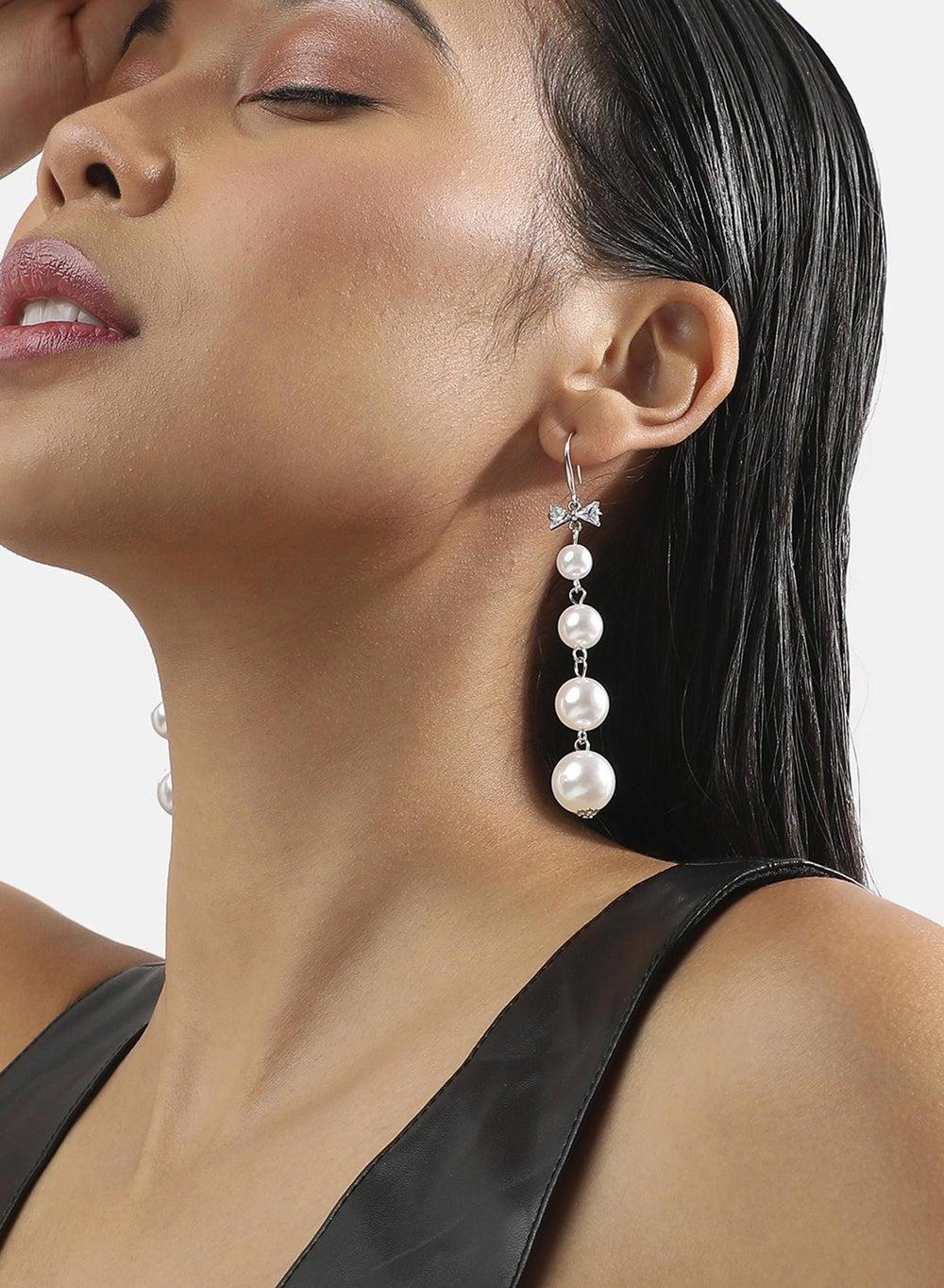 SOHI Pearl White Bow Drop Earrings with Elegant Design - Image 1
