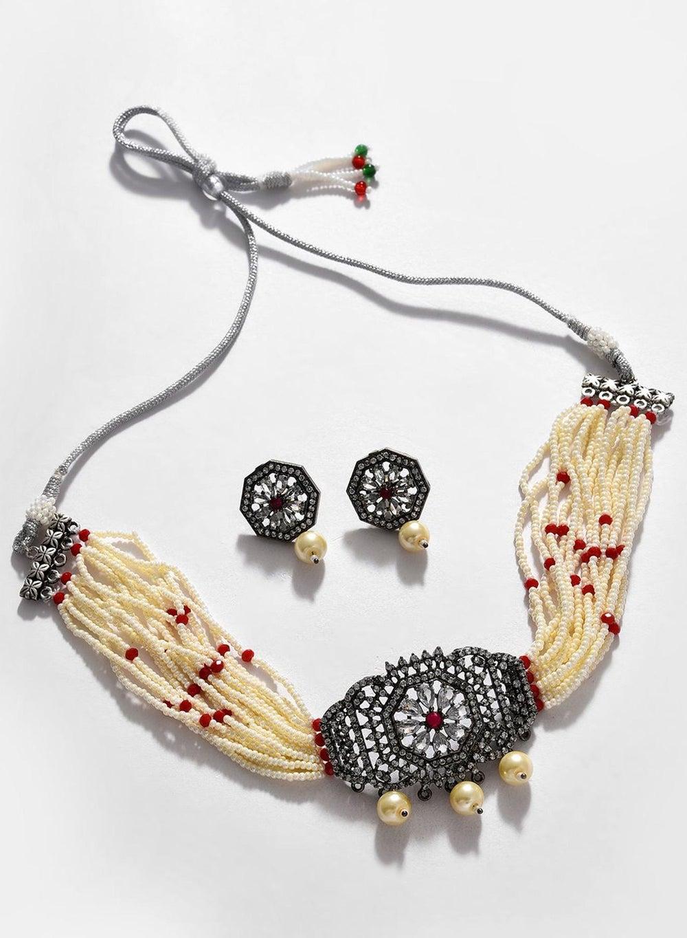 SOHI Oxidised Beaded Elegance Jewelry Set for Women - Image 1