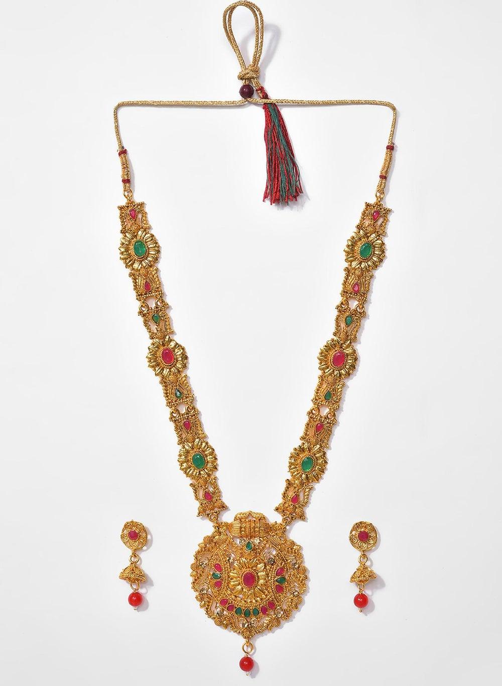 SOHI Red & Green Contemporary Jewellery Set for Elegant Occasions - Image 1