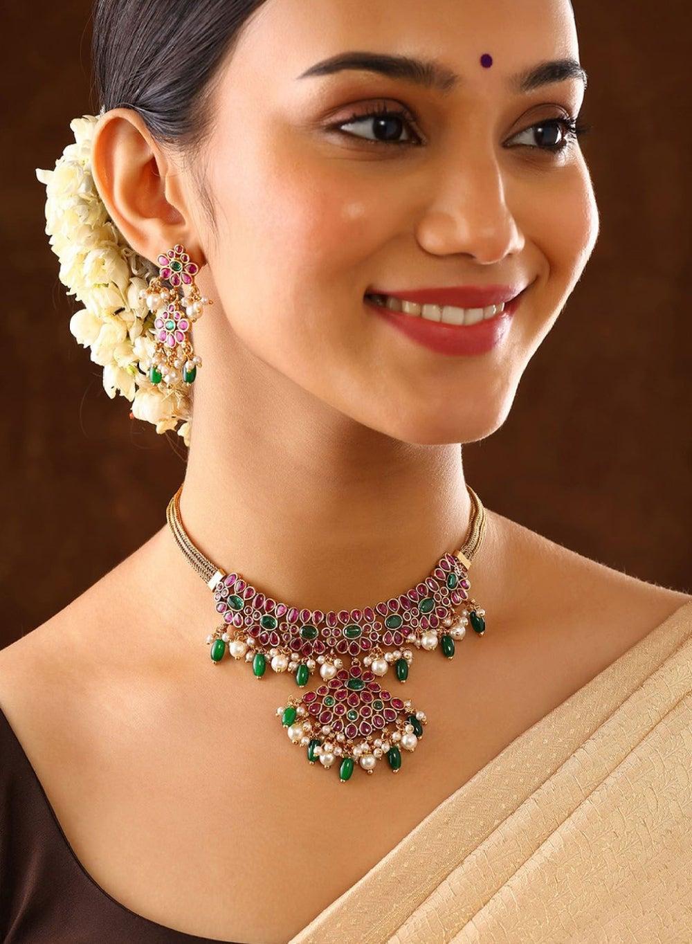 Priyaasi Luxe Kundan Beaded Necklace and Earrings Set - Image 1