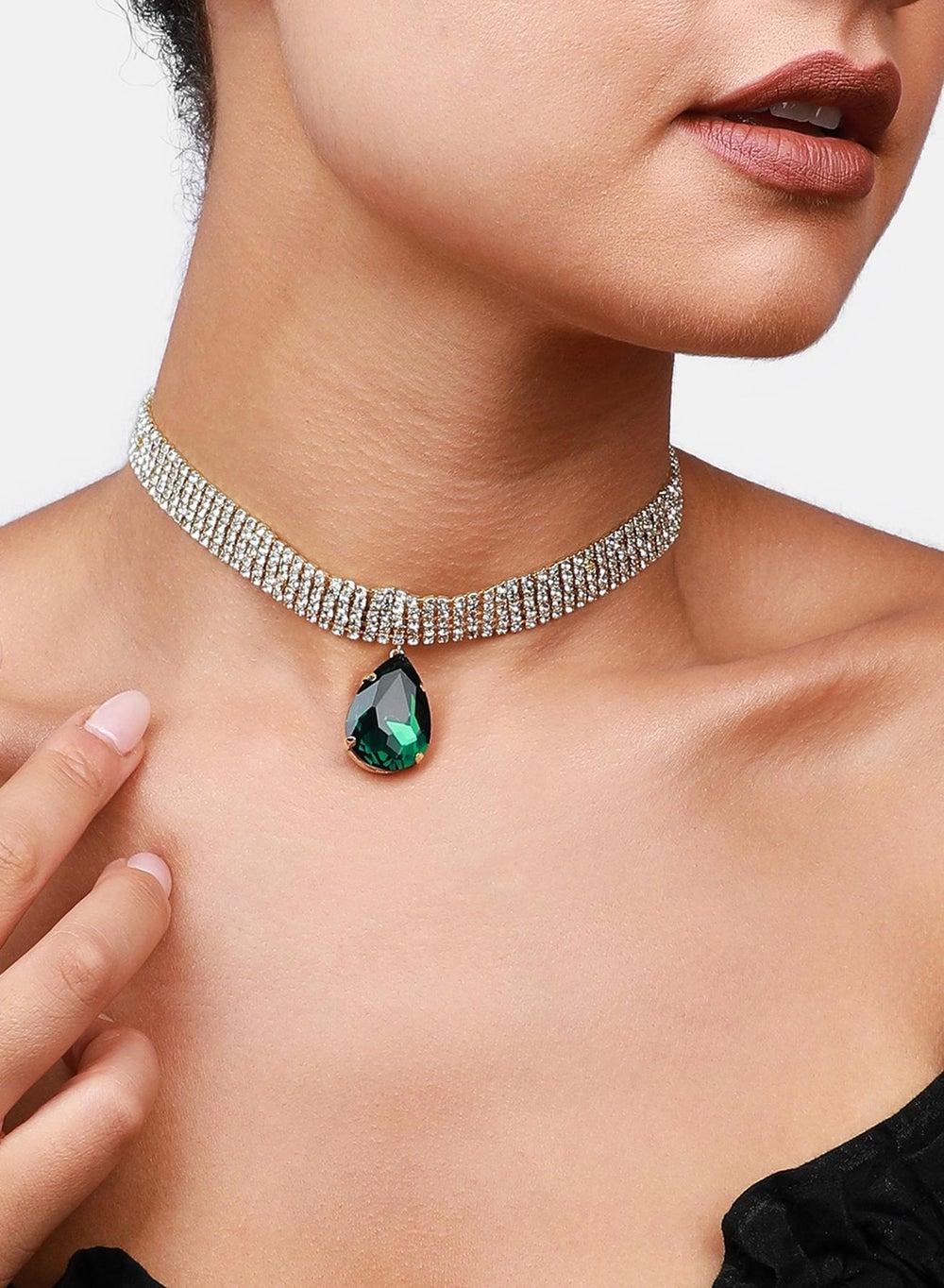 SOHI Glamorous Gold-Plated Green Choker Set with Kundan - Image 1