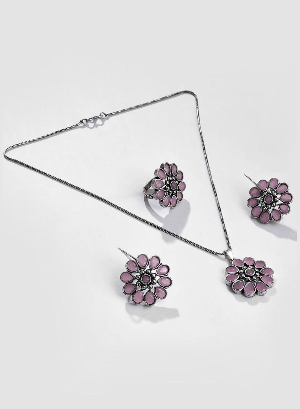 SOHI Purple Stone Elegance Floral Jewelry Set for Women - Image 1