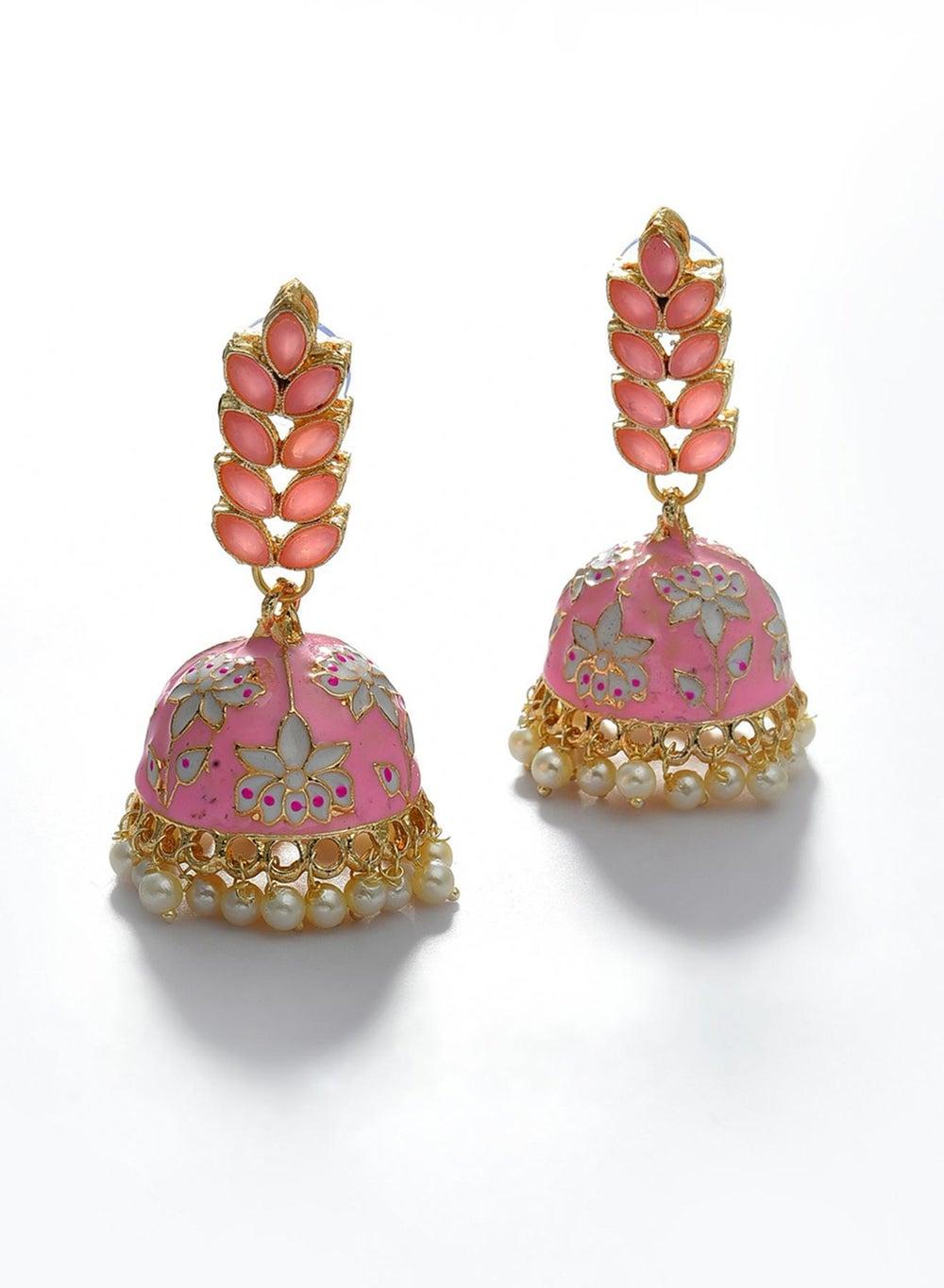 SOHI Pink Leaf-Shaped Drop Earrings – Contemporary Elegance - Image 1