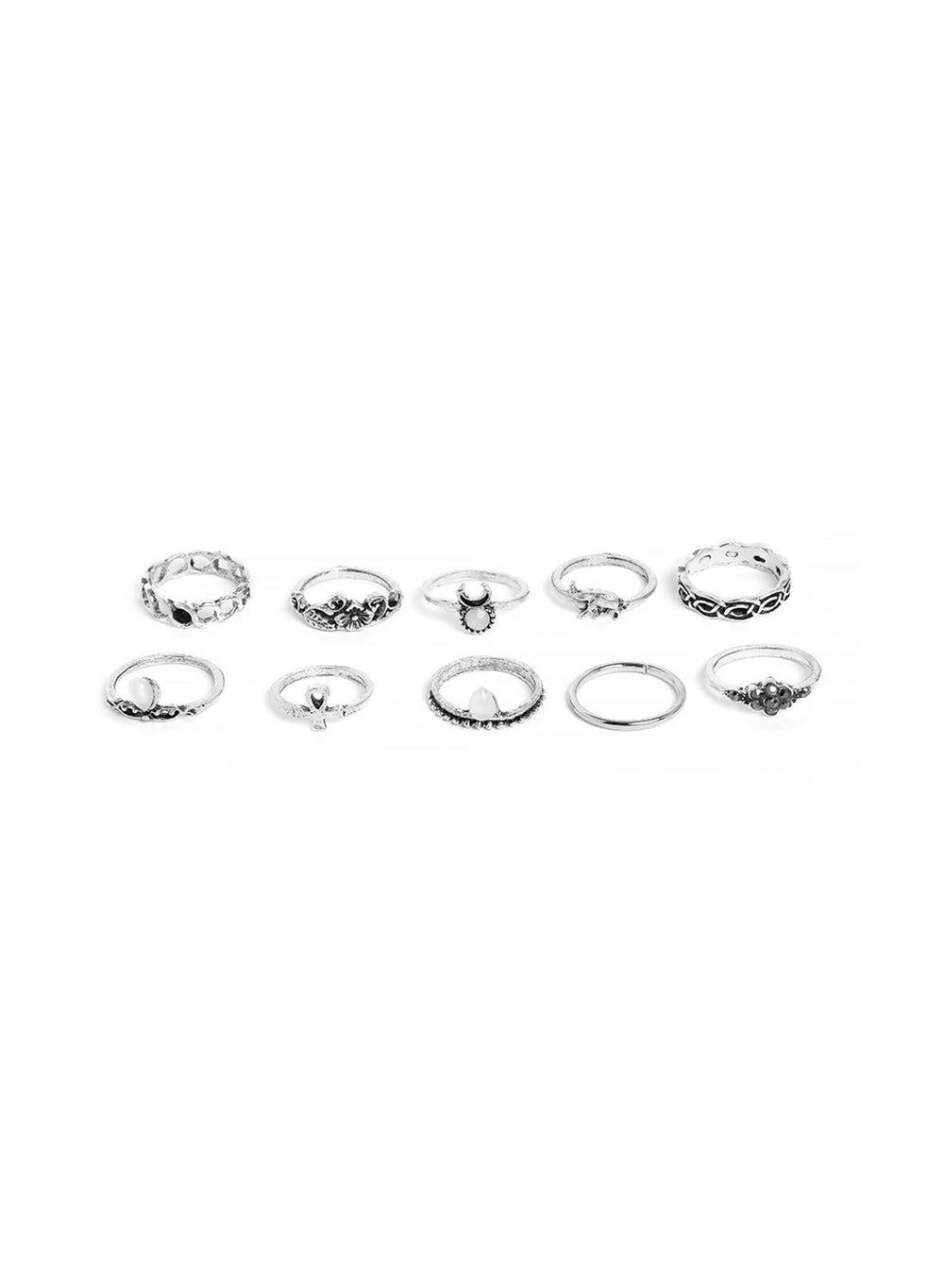 SOHI Oxidized Elegance: Collection of 10 Adjustable Rings - Image 1