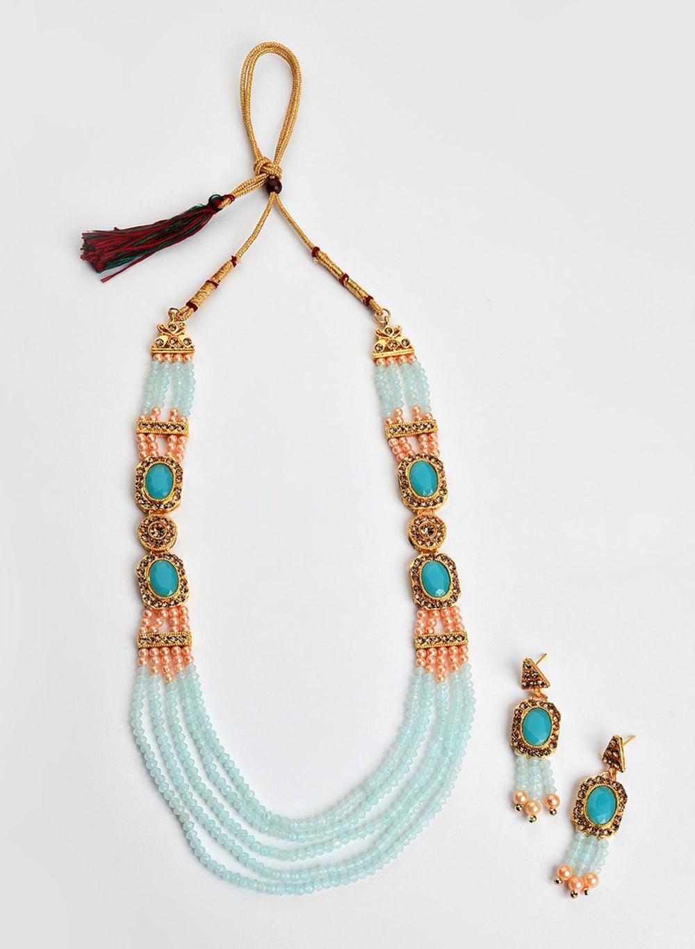 SOHI Stone-Studded & Beaded Elegance Jewelry Set - Image 1