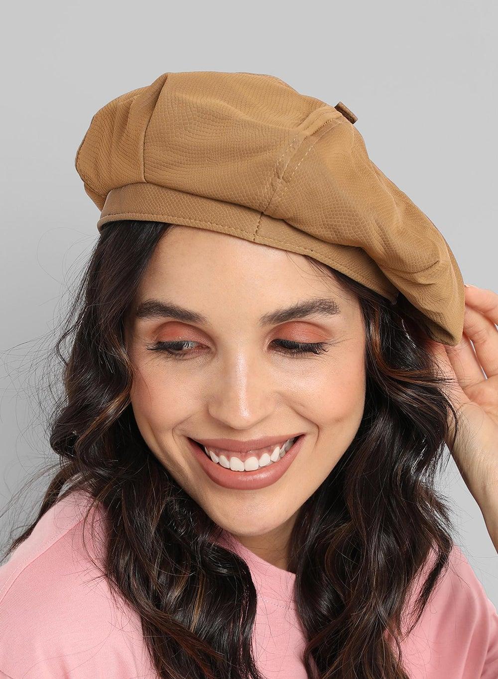 Haute Sauce Beige Pebbled Bakerboy Hat - Classic Elegance - Image 1
