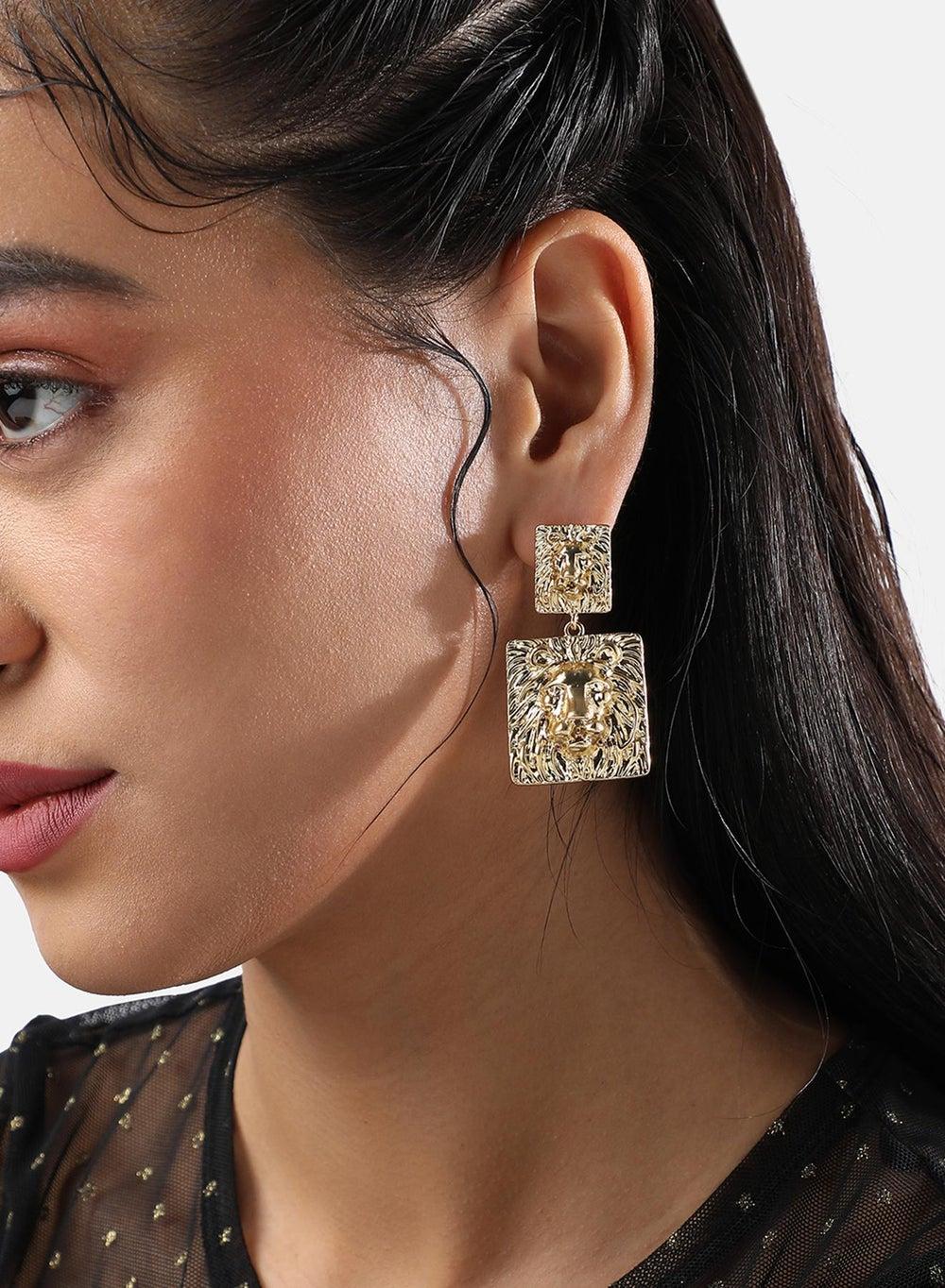 SOHI Regal Lion Drop Earrings - Elegance for Every Occasion - Image 1