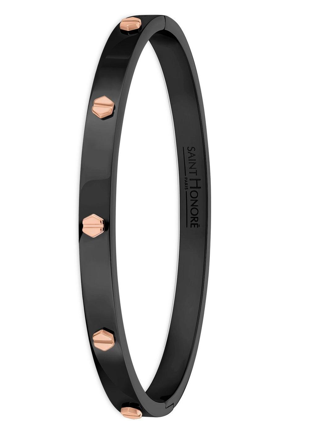 Saint Honore Paris Haussman Black Bangle with Rose Gold Accents - Image 1