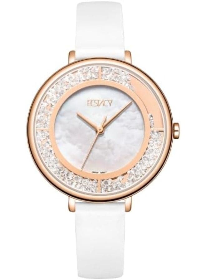 ECSTASY E23501-RLWM Elegant Rose Gold Leather Watch for Women - Image 1