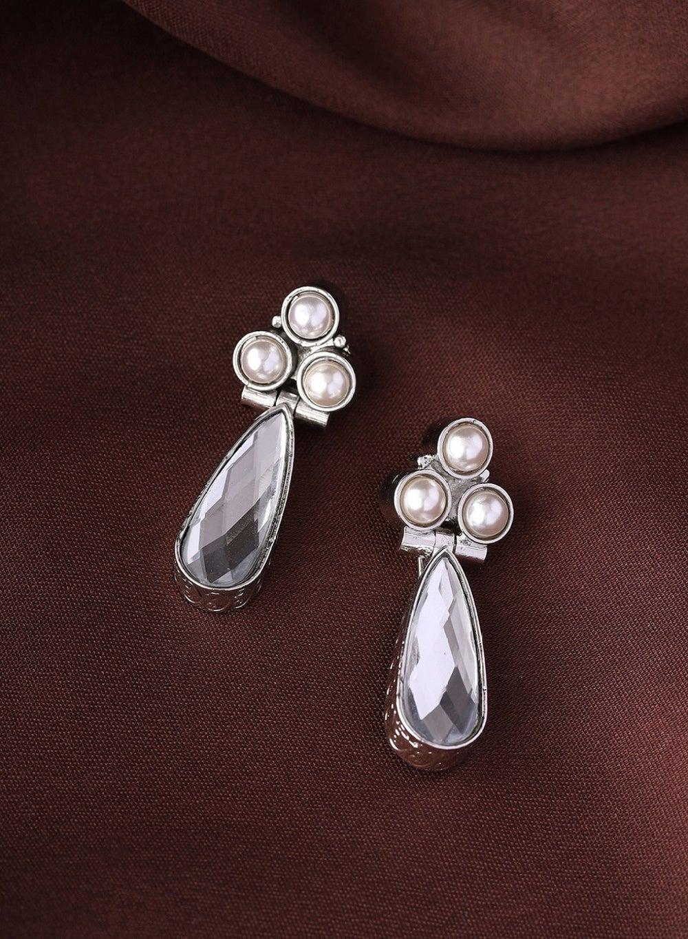 Priyaasi Floral Brilliance Crystal-Studded Drop Earrings - Image 1