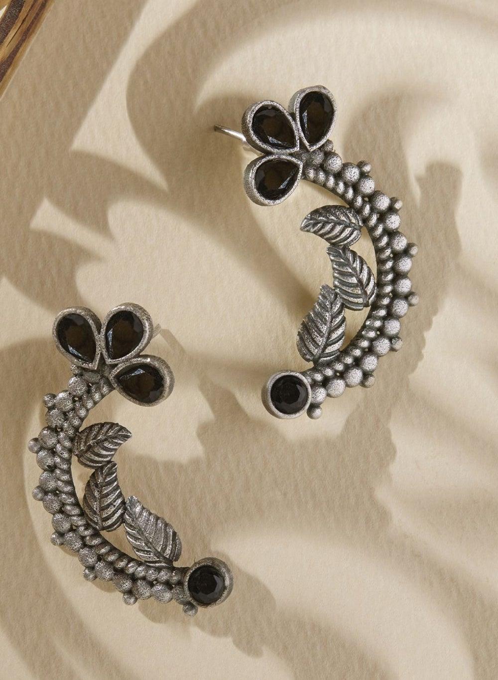 Priyaasi Oxidized Kemp Earrings with Stone Embellishments - Image 1