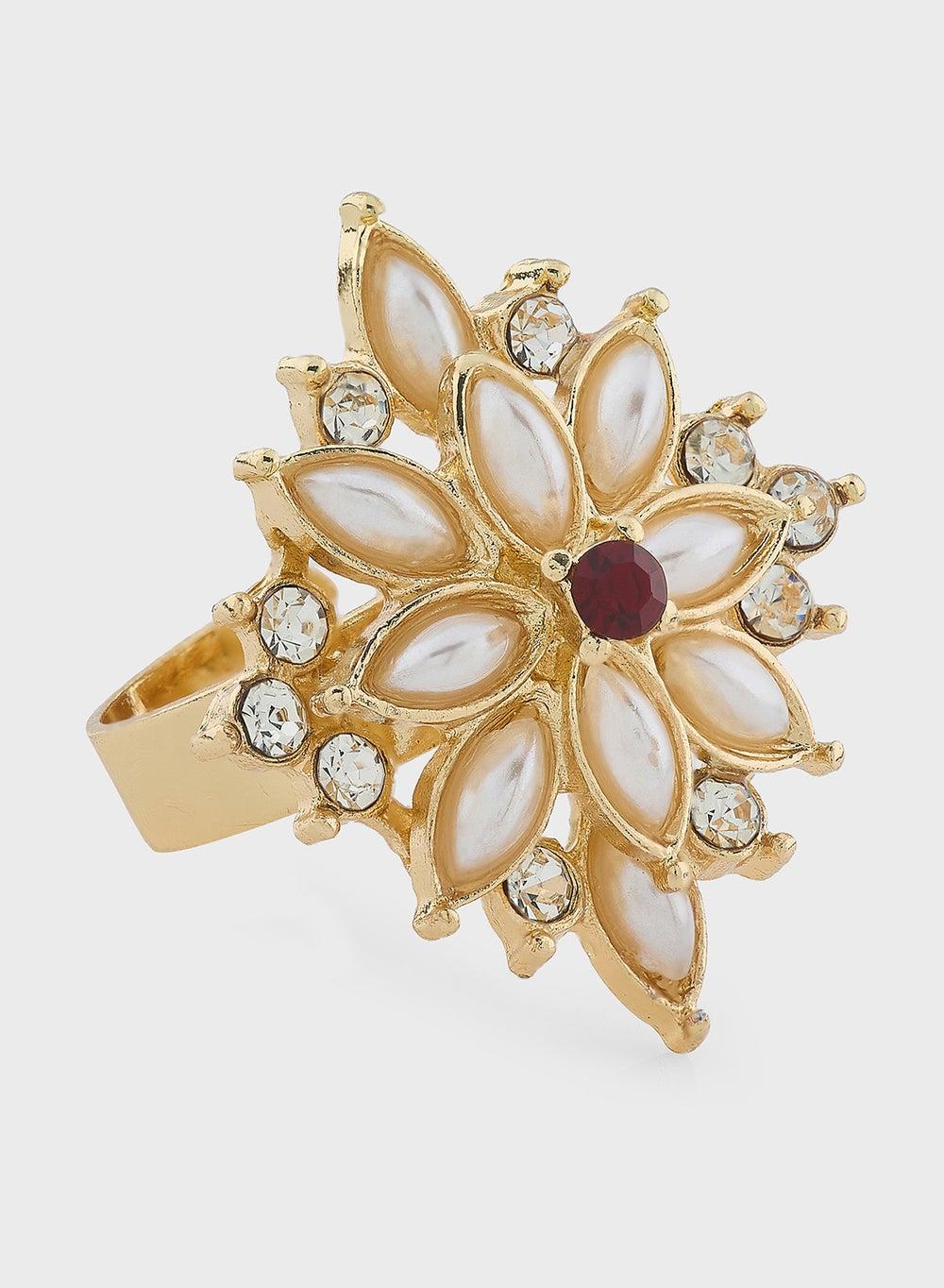 Khizana Pearl Floral Elegance Ring – Timeless Beauty for Women - Image 1