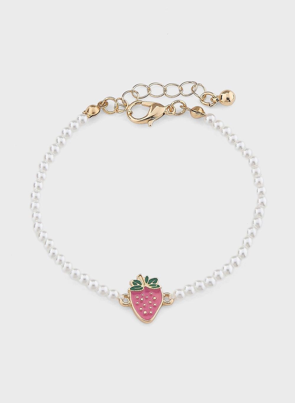 Elegant Strawberry Charm & Ginger Pearl Bracelet - Image 1