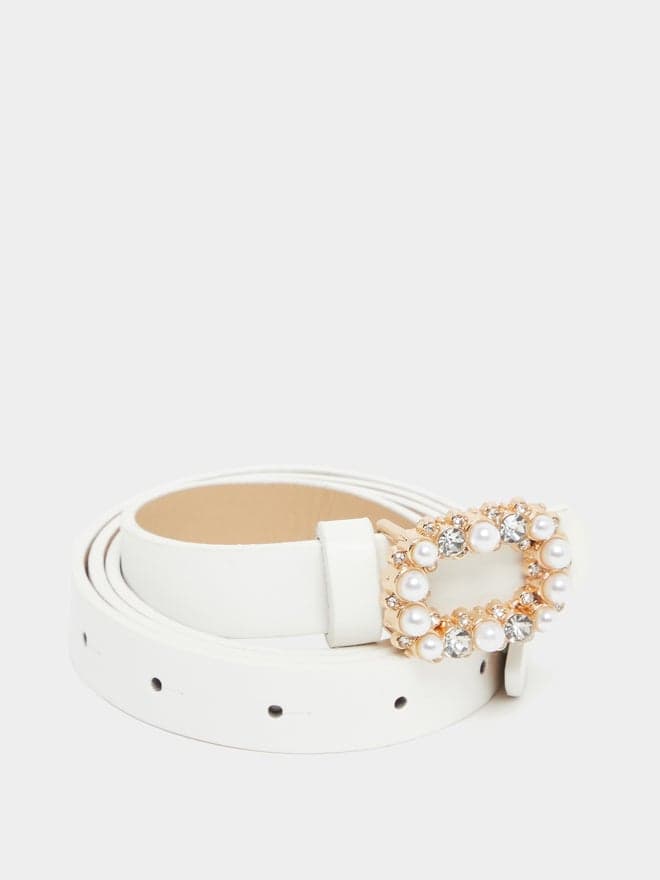 Styli Faux Pearl Embellished Buckle Belt - Elegance Redefined - Image 1