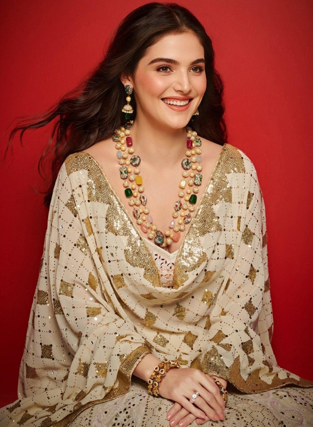 Priyaasi Elegant Triple-Strand Kundan & Pearl Jewellery Set - Image 1