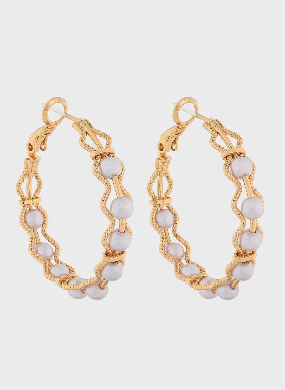 ELLA Pearl Diamante Hoop Earrings: Elegance Reimagined - Image 1