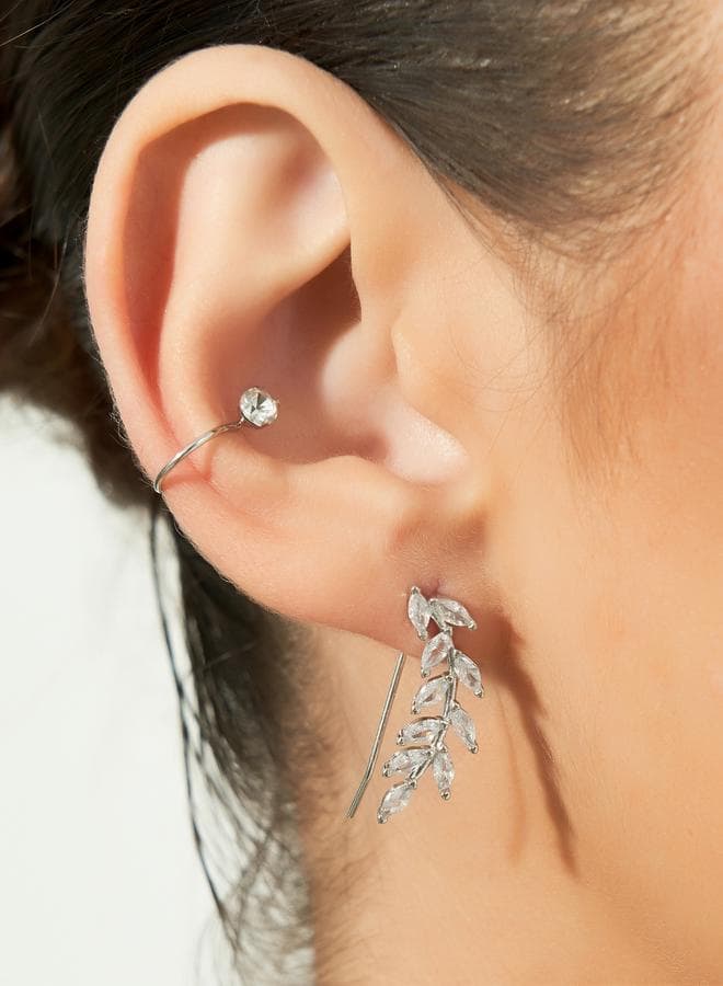Styli Leaves Trio Cuff Earrings Set - Elegance for Every Occasion - Image 1
