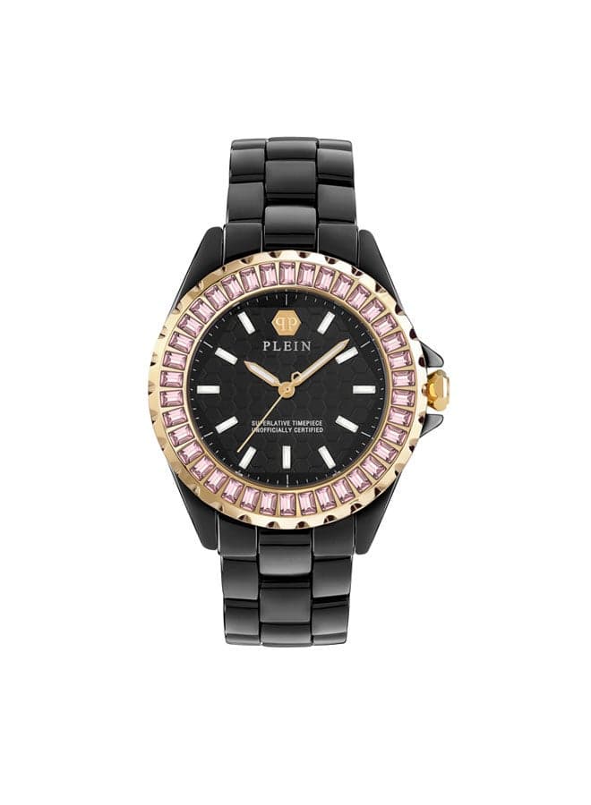 PHILIPP PLEIN PLEIN HEAVEN Elegant Pink Crystal & Black Ceramic Women's Watch - Image 1