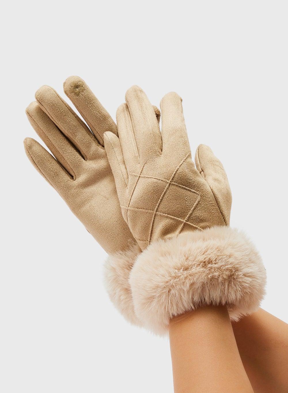ELLA Faux Suede Winter Gloves with Luxe Fur Trim - Image 1