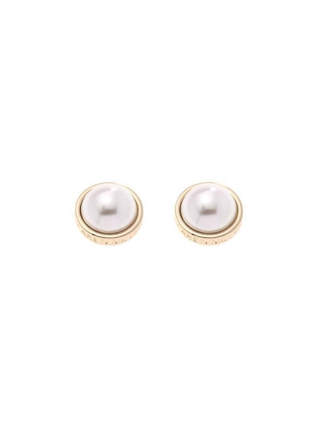 Karen Millen Chic Pearl Logo Stud Earrings - Image 1