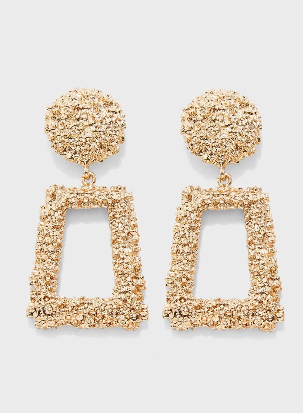 Elegant Ginger Rectangle Drop Earrings in Gold Tone - Image 1