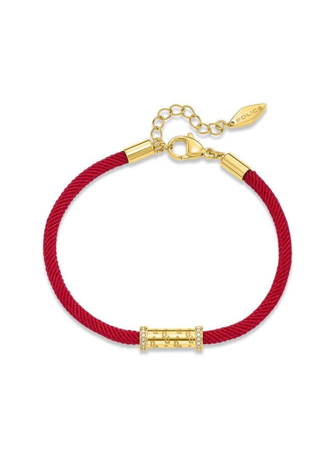 POLICE Crystal Charm Red Cord Bracelet - Gold-Plated Elegance - Image 1