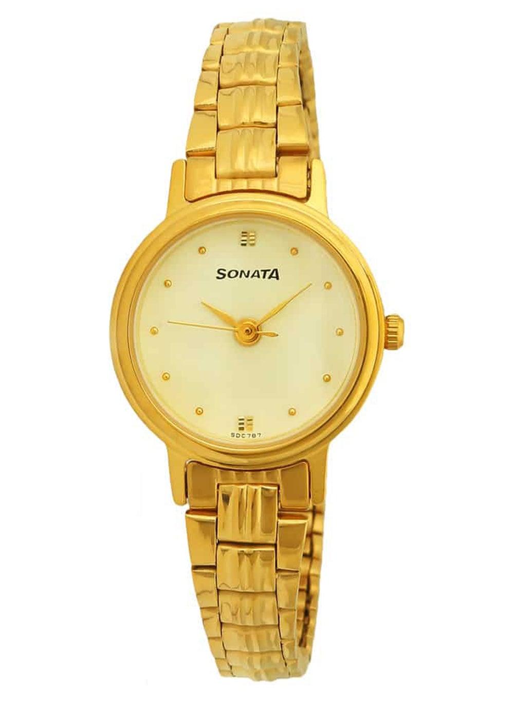 Sonata 8096YM01 Women's Elegant Gold Analog Watch - 28 Mm - Image 1