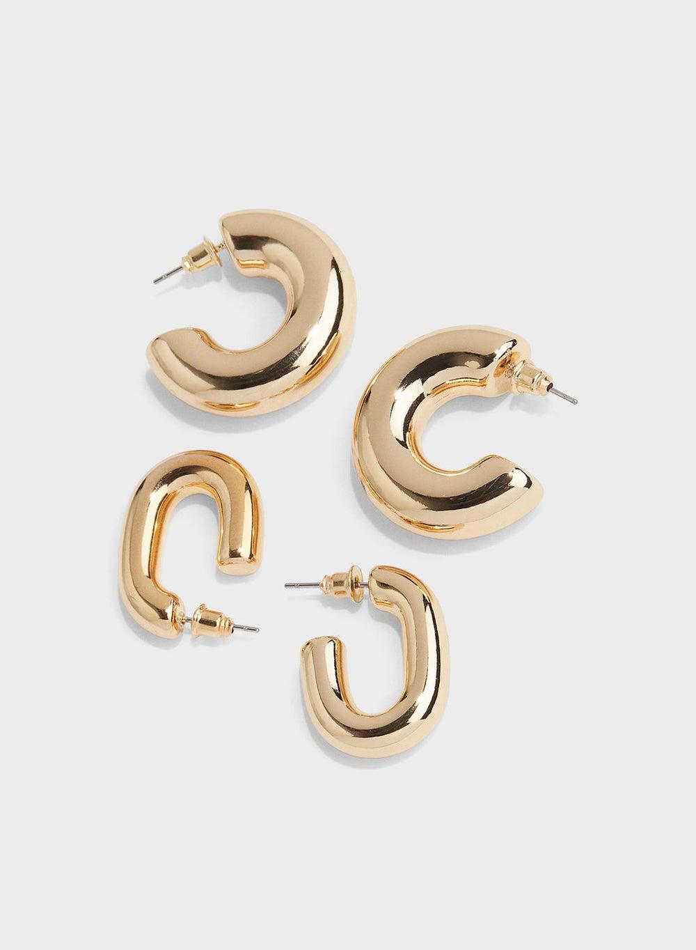 H&M Elegant Steel Hoop Earrings Duo for Women - Image 1