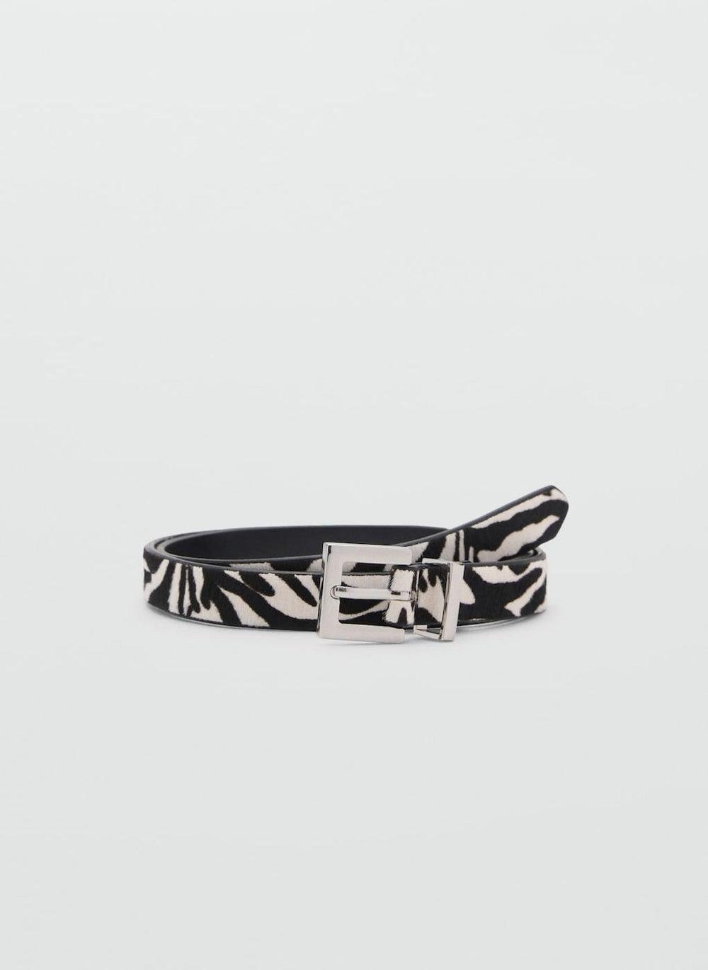 MANGO Zebra-Print Fur Leather Belt - Elegance Unleashed - Image 1