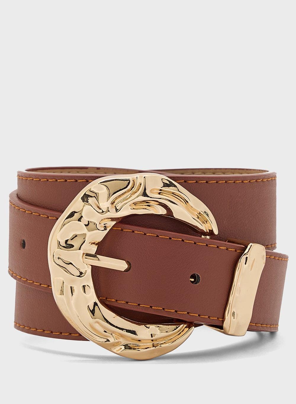 Elegant Ginger Women's Belt with Opulent Gold Buckle - Image 1