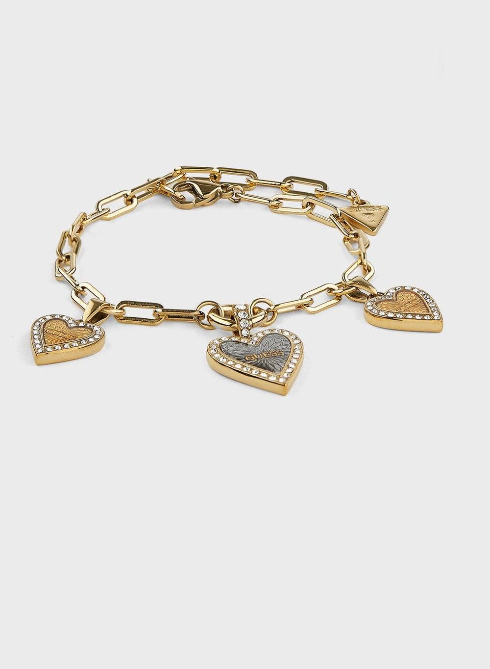 GUESS Triple Heart Charm Stainless Steel Bracelet - Image 1