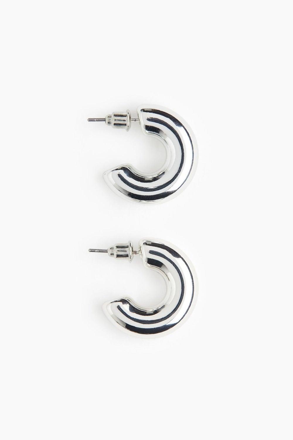 H&M Elegant Silver-Tone Chunky Hoop Earrings - Image 1