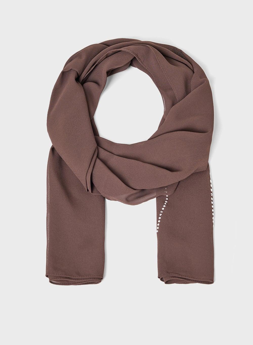 Khizana Floral Diamante Elegance: Chic Long Hijab Scarf - Image 1