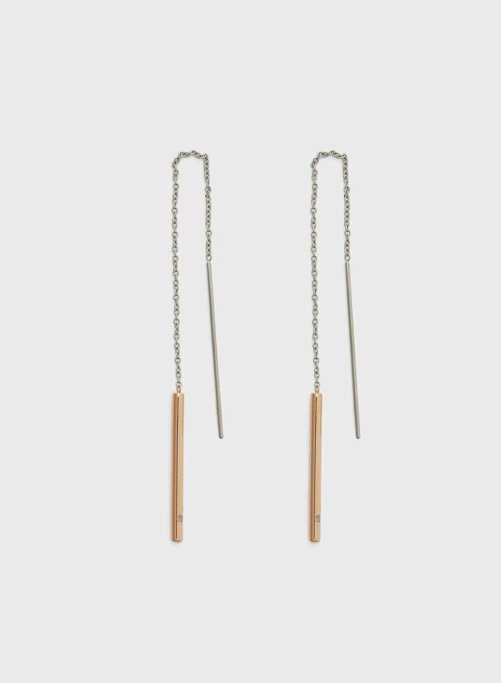 Skagen Elin Bar Bend Drop Earrings - Rose Gold & Silver - Image 1