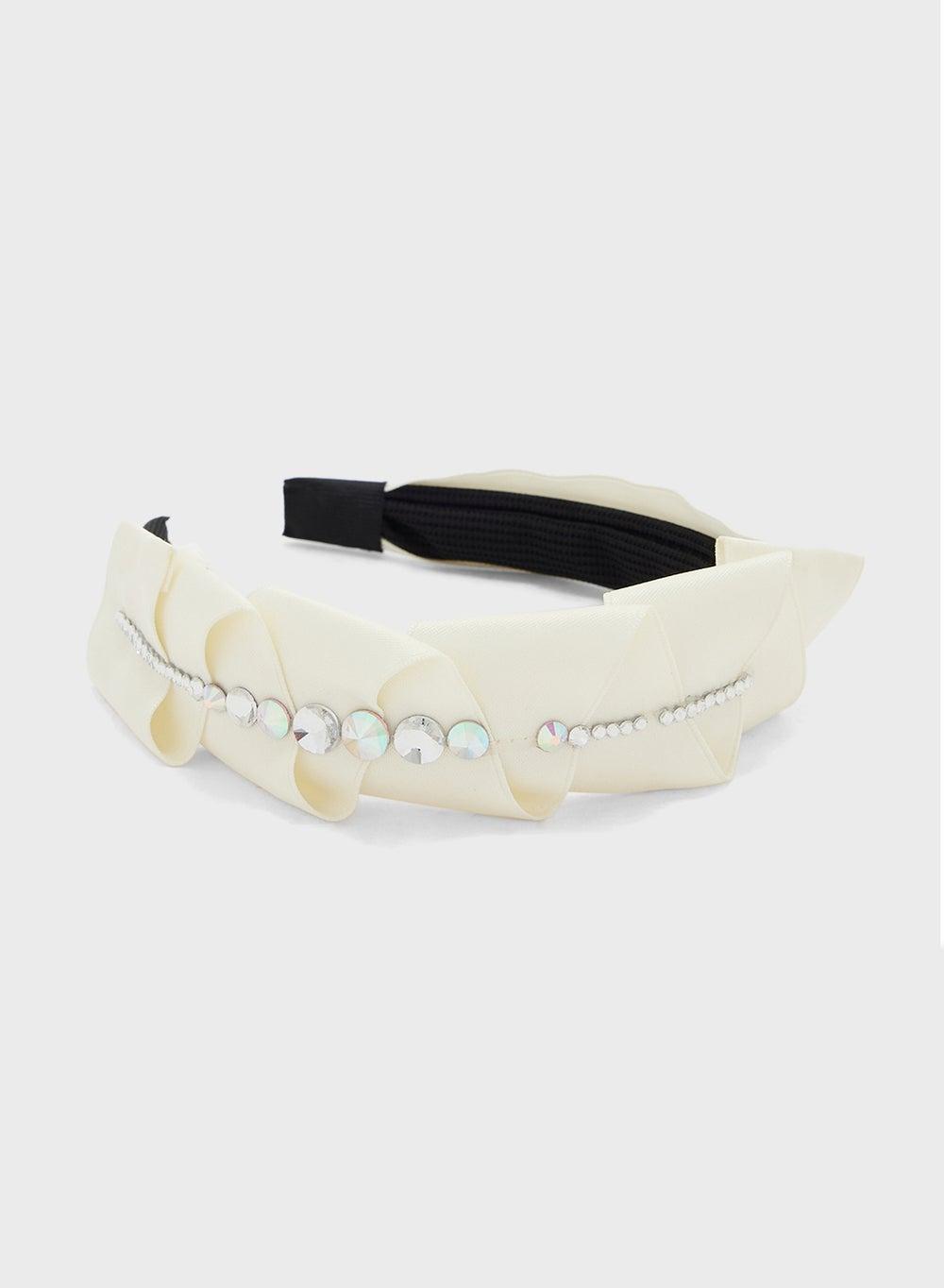 ELLA Embellished Silk-Feel Pleated Headband - Image 1