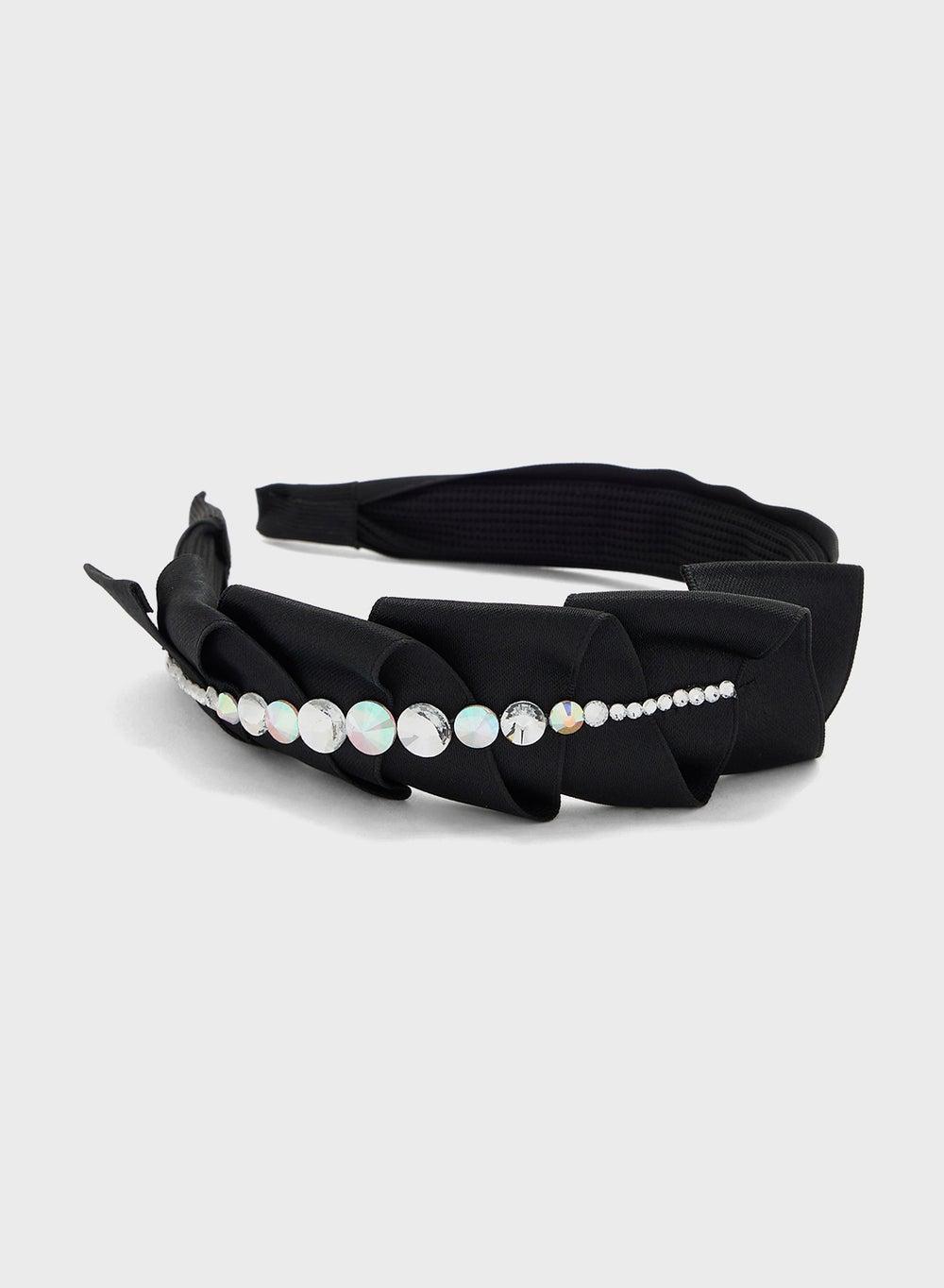 ELLA Embellished Pleated Silk-Feel Headband - Image 1