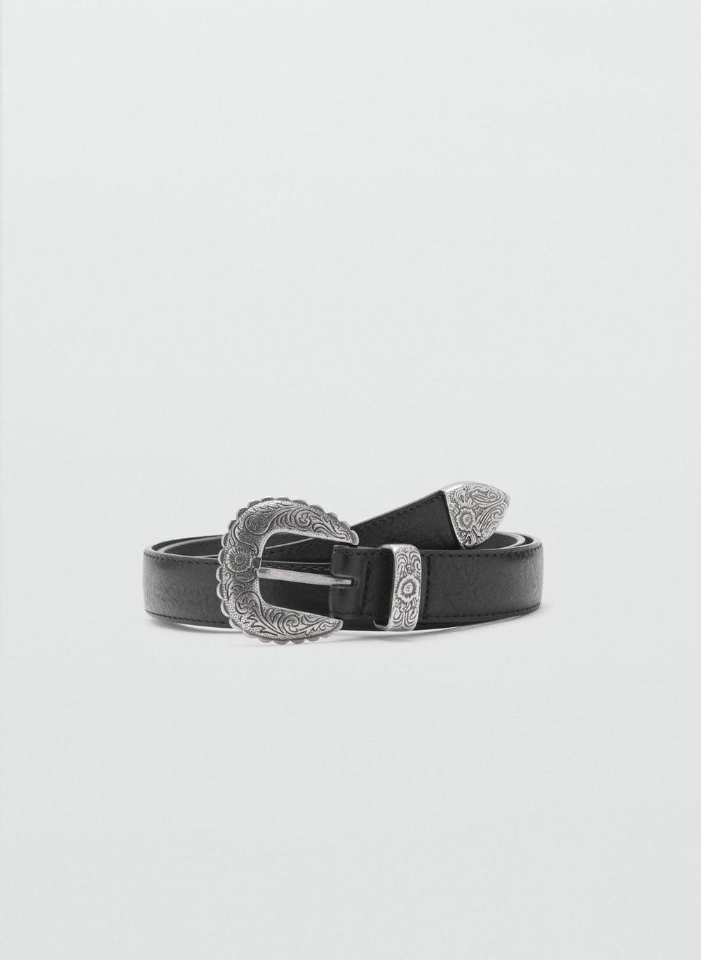 MANGO Women’s Floral Embossed Leather Belt - Image 1