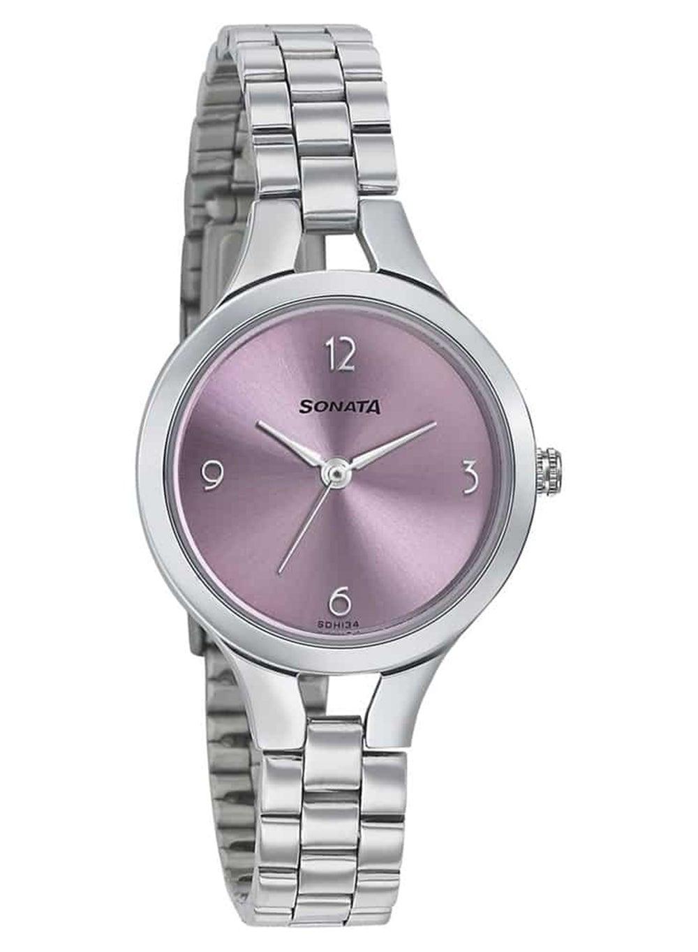 Sonata Steel Daisies Pink Analog Watch 8151SM03 - Elegant Design - Image 1