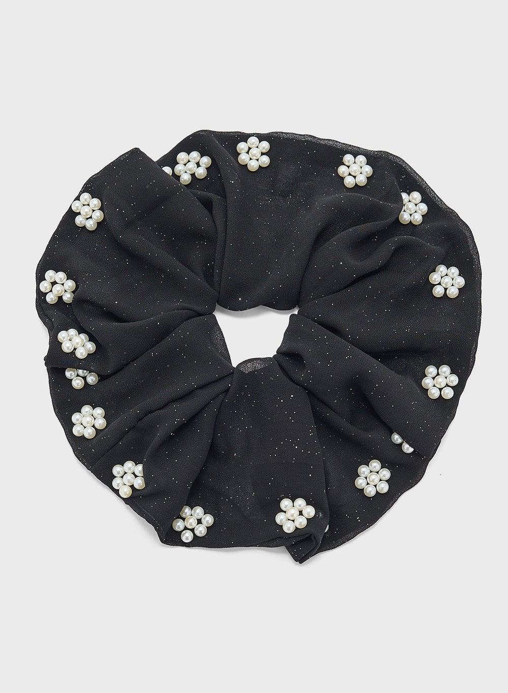 Alfq339 - Luxe Black Pearl Oversized Scrunchie - Image 1