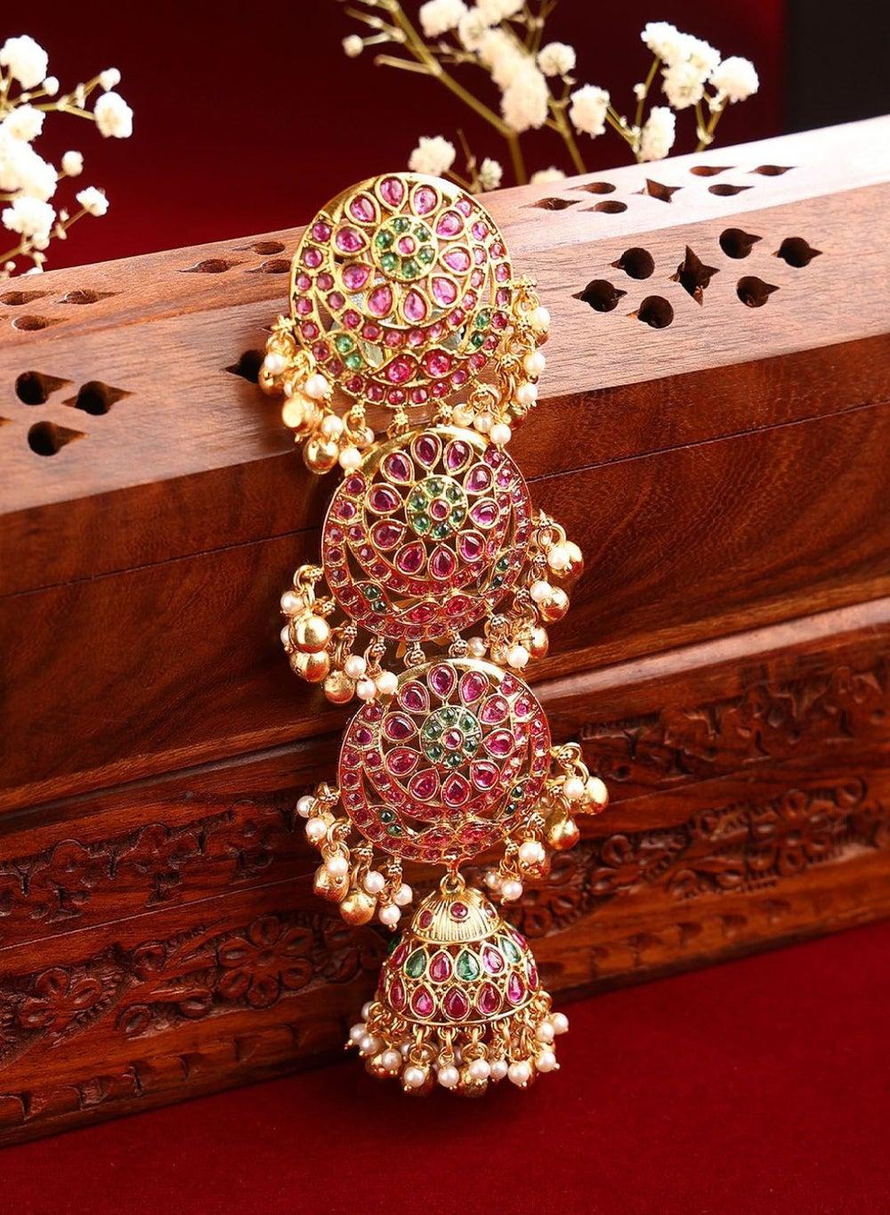 Gold & Pink Beaded Hair Accessory Ensemble - Image 1