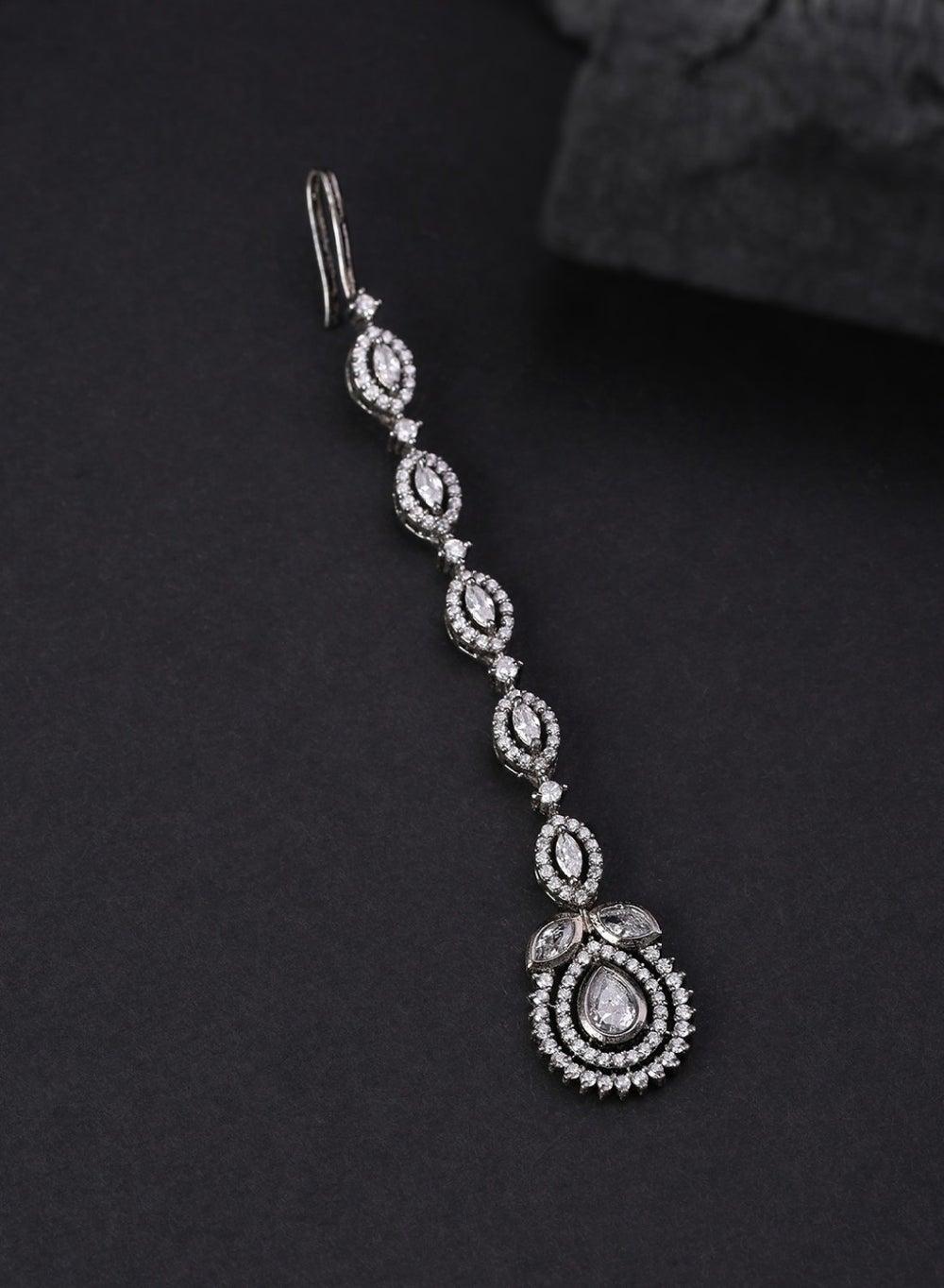 Oxidised Silver AD-Studded Maang Tika Elegance - Image 1