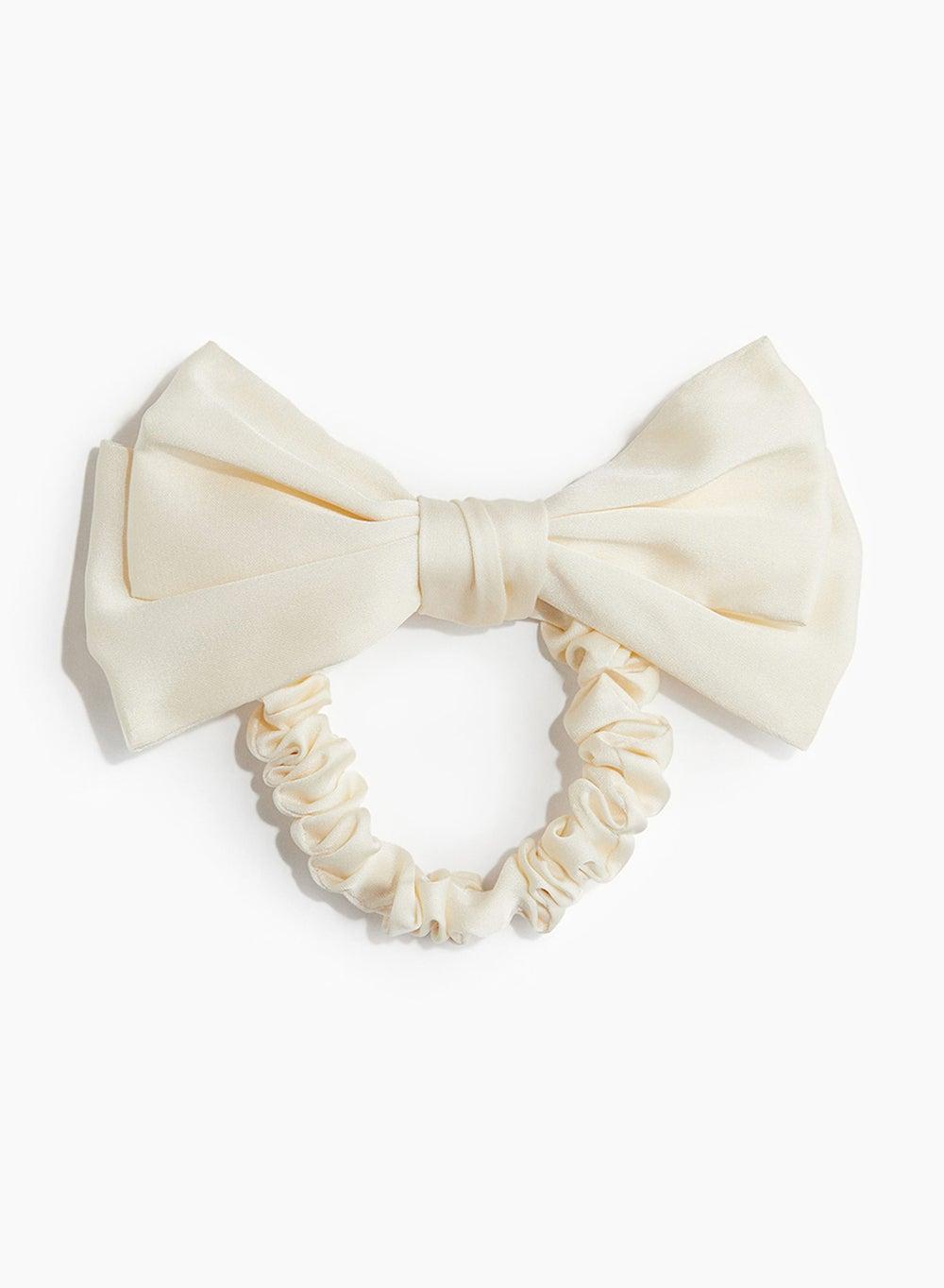 Chic Bow-Decorated Scrunchie in Luxe Woven Fabric - Image 1